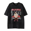 Camiseta Vintage Lavada com Logo Personalizado, Estampa Hip-Hop Streetwear Americana Transfronteiriça, Camiseta Masculina de Manga Curta Estilo Ins Tamanho Plus