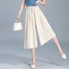 Culottes de Cintura Alta de Seda de Hielo para Mujer, Estilo Fino de Verano, Pantalones de Pierna Ancha de Talla Grande Nueva 2025 con Pantalones Falda Casuales Drapeados de Siete Puntos