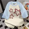 Camiseta Vintage de Manga Curta com Estampa de Estrela e Letra Inspirada em Design 2025 Verão Novo Casual Solto