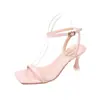 Nuevas Sandalias de Tacón Grueso Estilo Coreano para Mujer 2025 con Hebilla, Zapatos sin Cordones Simples de Tacón Alto y Punta Cuadrada, Versátiles Zapatos de Verano de Hada