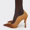 Sandalias de Tacón Alto Fino con Punta, Charol, Sin Espalda y Llavero, para Mujer, Verano