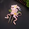 Pin para el pelo con lazo de flor rosa estilo antiguo, tipo hada, accesorio para el cabello para mujeres, atmósfera súper de hadas, accesorio para disfraz tradicional, tocado