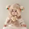 Conjunto de gorro y bufanda para bebé, calentador de cuello todo en uno, lindo y adorable para bebés y niños pequeños, adecuado tanto para niños como para niñas, gorro de invierno con protección para las orejas