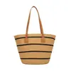 2025 Nueva Bolsa Tejida de Playa Bolsa de Paja Tejida para Playa Hombro Único Pastoral Francés Vacaciones Gran Capacidad Verano para Mujer