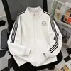 Sudadera cárdigan casual deportiva a rayas para otoño e invierno, unisex, corte holgado, adelgazante, con un pequeño estampado de gato y cuello alto, adecuada para parejas