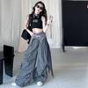 Calças femininas transfronteiriças primavera e outono 2025, cintura de rua americana, perna larga, machete, design, senso esportivo, casual, calças da moda