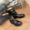 Versão em Couro de Vaca ~ Novas Botas Femininas de Cano Médio, Cor Vintage Desgastada, Bico Redondo, Cano Largo, Emagrecedoras, Versáteis, Botas Femininas com Salto Quadrado