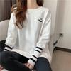 Camiseta de manga larga para mujer, estilo coreano, diseño holgado, largo medio, con estampado interior para primavera y otoño.