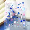 Adesivos de unha de coelho fofo de desenho animado com laço e ovelha, adesivos de unha de cerejeira 5D em relevo azul e branco para scrapbooking