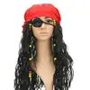 Peluca de Capitán Garfio Pirata de Halloween Accesorios de Maquillaje Peluca de Piratas del Caribe Peluca de Pirata Jack Pañuelo para la Cabeza