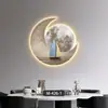 Pared de Fondo de Restaurante Pintura Decorativa Luna Velero Diseño de Habitación Infantil Sala de Estar Pintura de Luz LED Iluminación Estilo Lujo Ligero