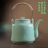 Tetera Artesanal Original de Esmalte Mineral Verde Ciruela con Asa, Olla para Preparar Té Doméstica de Gran Capacidad con Filtro, Juego de Té Estilo Retro Japonés