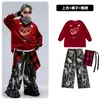 Roupas da Moda Infantil Street Dance Roupas para Performance de Ano Novo Terno Vermelho Estiloso para Meninos Hiphop Roupas para Performance de Bateria para Meninas