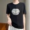 Nueva Camiseta Bordada de Seda Helada Estilo Chino de Manga Corta para Mujer, Primavera/Verano 2026, Top de Cuello Redondo de Media Manga, Dropshipping de Tiktok