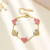 Pulseira de Trevo de Quatro Folhas Flor Tridimensional Estilo Europeu e Americano Ins, Joia de Moda Elegante Feita à Mão, Acessório de Mão em Aço Inoxidável