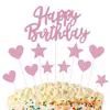 Topper para Pastel de Cumpleaños con Brillo Color Oro Rosa Estrella Corazón Transfronterizo Decoración para Fiesta de Cumpleaños Topper para Pastel