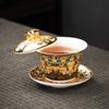 Gaiwan de três peças giratório flutuante de cor esmaltada para preparo de chá kung fu chinês doméstico, com tampa, tigela de chá de porcelana jade cor de gordura de carneiro