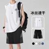 Camiseta Masculina Sem Manga de Seda de Gelo Verão Fina Secagem Rápida Manga Curta Shorts Esportes Secagem Rápida Colete Fitness Roupa de Basquete Tendência
