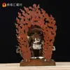 Estatuas de Buda Mahagala Palo Rojo Cobre Plateado 10 Pulgadas Buda Tántrico de Nepal Adornos para el Salón de Budas del Hogar