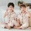 Sudeste Asiático Exportación Seda Imitación Pijamas para Niños Primavera y Otoño Lindos Dibujos Animados Niños y Niñas Holgados Finos Seda de Hielo Ropa de Casa