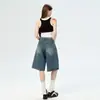 26 shorts vintage azules de mujer estilo americano de longitud media, pantalones anchos relajados de verano unisex, admite dropshipping