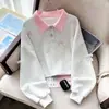 Sudadera de Otoño con Pajarita y Bordado en Contraste, Cuello Polo Estilo Preppy, Sudadera Nueva para Niñas, Moderna y Elegante para Primavera y Otoño