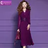 Vestido Roxo Bordado com Renda Feimengyi para Mulheres, Manga Longa, Estilo Francês de Primavera, Elegante e Deslumbrante, Acinturado, Vestido Emagrecedor