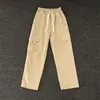 Calça Cargo Estilo Americano com Bolsos Grandes e Cintura Elástica para Homens, Solta e Confortável, Perna Reta, Cordão de Paraquedas, Casual, para Uso ao Ar Livre, Tendência
