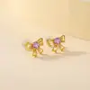 Pendientes de Plata de Ley S925 Amatista Natural Yuebao Jewelry, Mismo Estilo que en Xiaohongshu, Pendientes de Botón con Lazo Corazón Femenino Venta al por Mayor