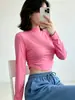 Camiseta de Manga Larga Corta de Cuello Alto para Mujer Otoño/Invierno Ajustada Sexy Moda Chica Caliente Capa Interior Superior Hombro Normal Capa Base Superior para Mujer