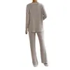 Conjunto de Dos Piezas Transfronterizo para Mujer, Nueva Moda Otoño 2026, Casual, Pantalones Rectos, Elegante Conjunto de Punto Acanalado Holgado con Cuello en V