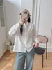 Colección Otoño 2026: Camisa de algodón para mujer, estilo caricatura japonesa bordada, corte holgado, manga larga, al por mayor
