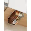 Caixa de armazenamento de cozinha, suporte de pendurar sem furar para uso doméstico sob o armário, prateleira multifuncional invertida para armazenamento de lenços umedecidos e papel toalha
