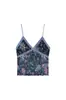 Chaleco Casual de Verano para Mujer con Retazos de Encaje Estilo Retro Americano, sin Mangas, Malla Floral Transparente, Ajustado, Camisola