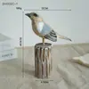 Adornos de Pájaros de Madera Retro Estilo Mediterráneo con Base de Tocón de Árbol, Decoraciones para el Hogar, Manualidades Creativas para Escritorio