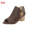 LiuFu 2026 Nuevos Sandalias de Tacón Grueso con Láser de Moda Europea y Americana Tallas Grandes, Sandalias de Tacón Alto con Hebilla para Mujer para Exportación