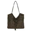 Bolsa de Lona Retro Estampado de Leopardo Clásico Transfronteriza Gran Capacidad Doble Uso Hombro Único Bandolera Mochila con Cordón Casual para Viajes Diarios