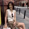 Chaleco sin mangas de cuello en V 100% Lana de Seda para Mujer Chaleco de Punto Sencillo Primavera Otoño Para Superponer Adelgazante Ropa Exterior