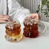 Copa de uva de vidrio de borosilicato alto con asa, taza de agua transparente con patrón de uva estilo ins simple, taza para desayuno, leche, café