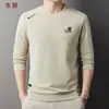 Sudadera Lisa para Hombre Nueva Otoño 2025, Camiseta Casual de Manga Larga con Estampado de Cuello Redondo para Hombres de Mediana Edad, Cómoda
