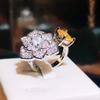 Flor de zircão dourado flor rosa online venda quente ao vivo Novo anel aberto de temperamento de alta qualidade com diamante completo para mulheres