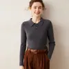 Suéter de Tricô 100% Caxemira Pura com Gola Polo para Mulheres, Corte Slim, Camada Base Macia e Elegante, Suéter Versátil Simples e Requintado