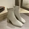 Botines de Tacón Grueso con Punta Cuadrada para Mujer, Botas de Corte Delgado, Nuevo Estilo Otoño/Invierno 2026, Botas Martin de Cuero Suave y Suela Suave, Botas Versátiles de Estilo Británico sin Adornos