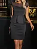 Saia Feminina Amazon Primavera Verão Novo Estilo Temperamento Gola Redonda Malha Patchwork Renda Babado Slim Fit Vestido