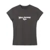 ¡Pedido de Comercio Exterior Transfronterizo! 2026 Nueva Camiseta Top Estampada de Manga Corta Ajustada con Cuello Redondo 4174012 Gris Marrón