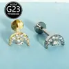 Piercing Labret de Fundo Plano com Rosca Interna Totalmente em Titânio, Piercing de Orelha (Hélix/Tragus), Geométrico com Zircônia Lua Moda Estilo Europeu e Americano F136 Piercing de Titânio