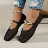 Novas Sandálias de Malha Europeias e Americanas Primavera/Verão para Mulheres, Sapatos Mary Jane Respiráveis de Metal Vazado Tecido Plano para Ballet