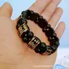 Pulsera de Doble Fila con Mantra de Seis Palabras de Obsidiana Sintética de Nuevo Estilo, Producto Popular para Puestos, Pulsera Súper Atractiva