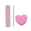 Herramientas para uñas brillosas de tres piezas Punta de cristal palillo de taladro forma de corazón bloque de tofu pulido y reparación tira de lima para astillas de madera traje