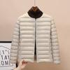 Nueva chaqueta de plumón ligera transfronteriza para mujer, plumón de pato blanco de 90 g, cuello en V ajustado, interior cálido, abrigo exterior apilado con pins.